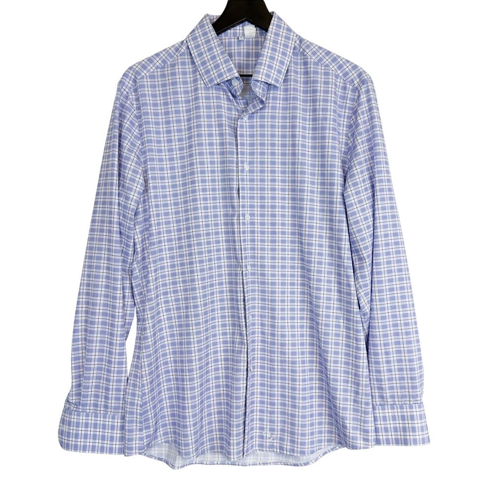 State and Liberty Mens The Baron Purple and Blue Plaid Shirt Stretch - L